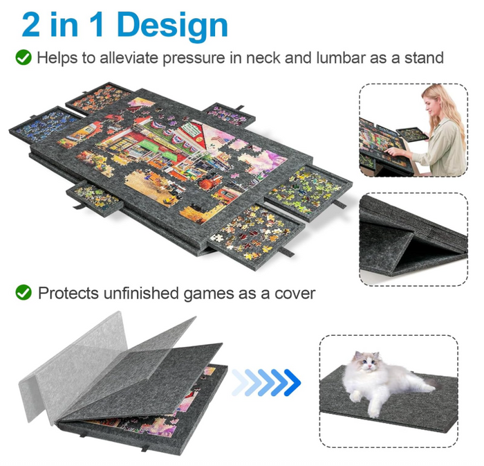Jigsaw Puzzle Board 1000 Pieces Foldable Table with Drawers Stand Cover Black-32