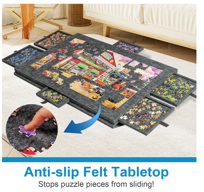 Jigsaw Puzzle Board 1000 Pieces Foldable Table with Drawers Stand Cover Black-32