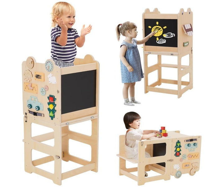 Kids Learning Tower Wooden Step Stool Kitchen Helper Busy Board Black-314