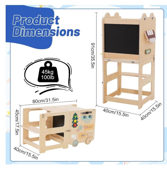 Kids Learning Tower Wooden Step Stool Kitchen Helper Busy Board Black-314