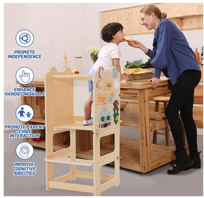 Kids Learning Tower Wooden Step Stool Kitchen Helper Busy Board Black-314