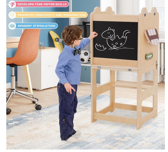 Kids Learning Tower Wooden Step Stool Kitchen Helper Busy Board Black-314