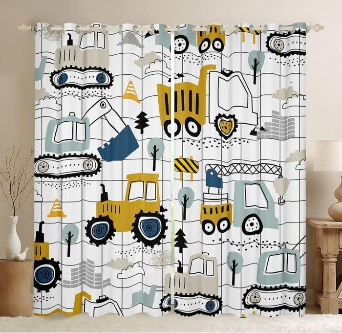 Kids Room Curtains Excavator Tractor Toddler Darkening Curtains Cartoon Kids-280