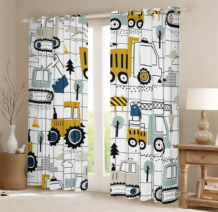 Kids Room Curtains Excavator Tractor Toddler Darkening Curtains Cartoon Kids-280