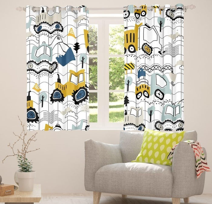 Kids Room Curtains Excavator Tractor Toddler Darkening Curtains Cartoon Kids-280