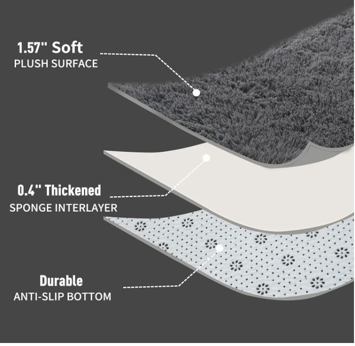 Large Shaggy Rug 240x300cm Washable Anti Slip Soft Living Room Carpet Grey-322