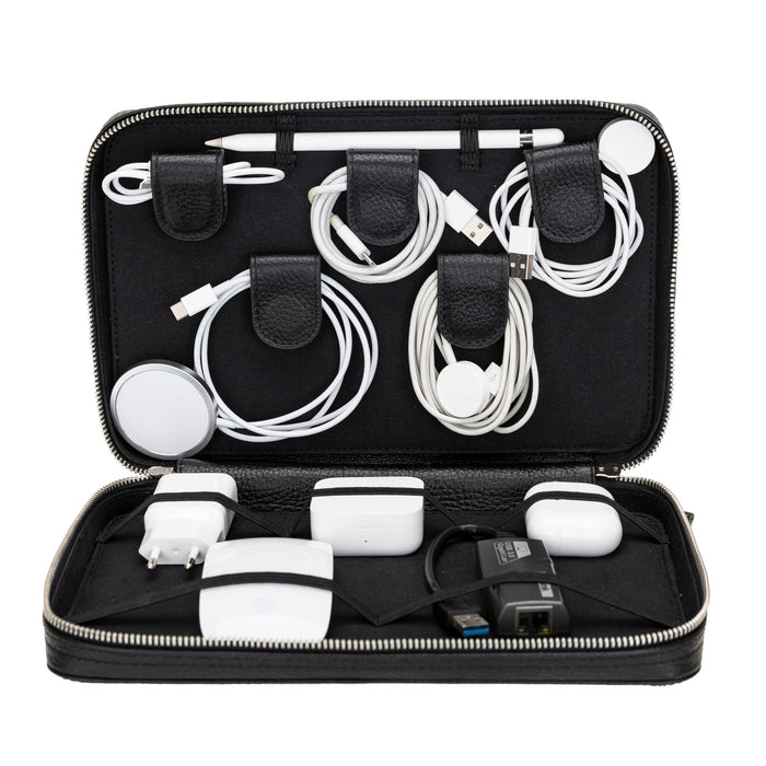 Leather Travel Cable Organizer – Pebble Black - BlackBrook Case