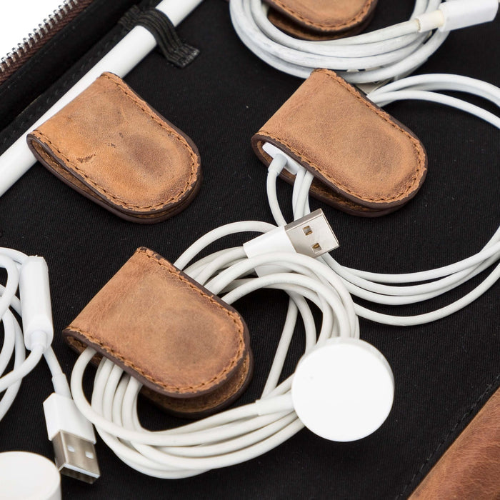 Leather Travel Cable Organizer – Saddle Brown - BlackBrook Case