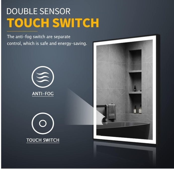 LED Bathroom Mirror 80x60 Black Frame Anti Fog Dimmeable Backlit Illuminated-263