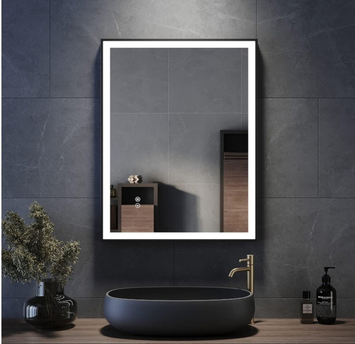 LED Bathroom Mirror 80x60 Black Frame Anti Fog Dimmeable Backlit Illuminated-263
