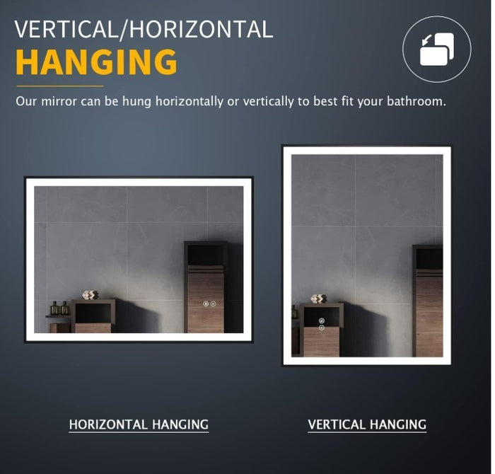 LED Bathroom Mirror 80x60 Black Frame Anti Fog Dimmeable Backlit Illuminated-263