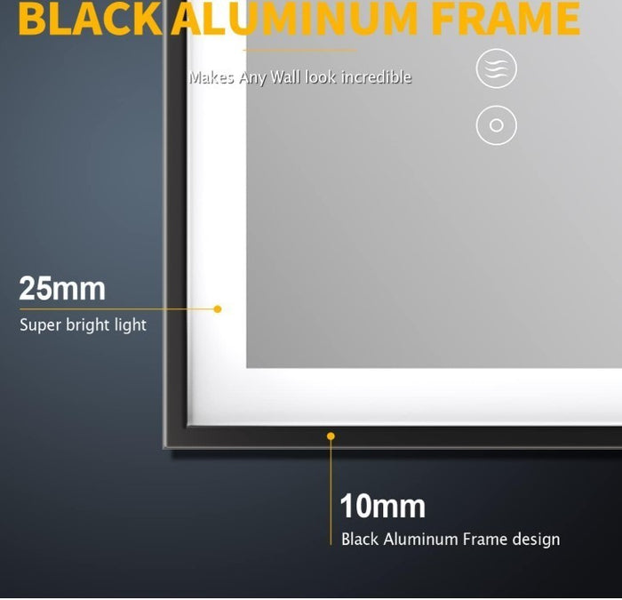 LED Bathroom Mirror 80x60 Black Frame Anti Fog Dimmeable Backlit Illuminated-263