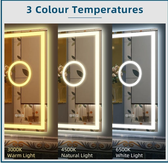 LED Bathroom Mirror Bluetooth Anti Fog Dimmable Black Frame 5x Magnifier-271