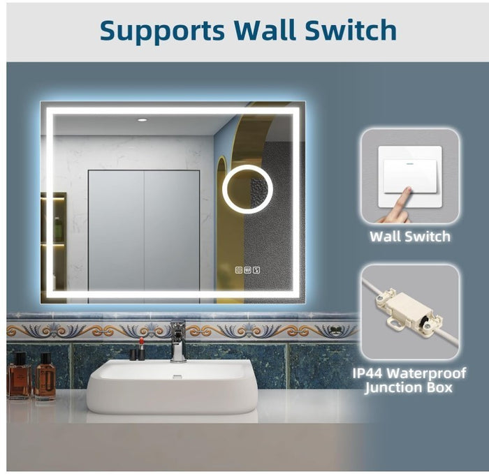 LED Bathroom Mirror Bluetooth Anti Fog Dimmable Black Frame 5x Magnifier-271