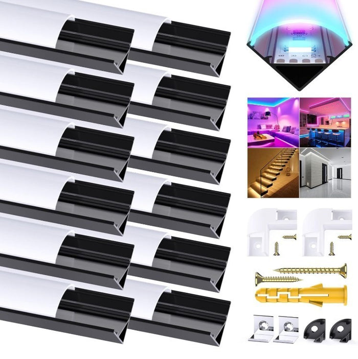 LED Strip Profile 12 Pack Black V Shape Channel 1M Diffuser Clips- 255