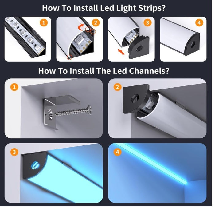 LED Strip Profile 12 Pack Black V Shape Channel 1M Diffuser Clips- 255