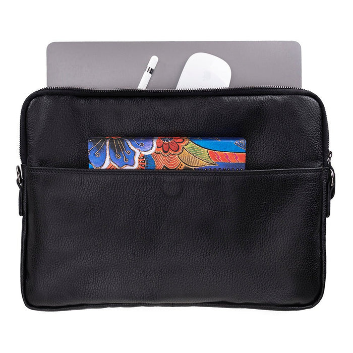Leeds Slim Leather Laptop / Tablet Sleeve, Black - BlackBrook Case