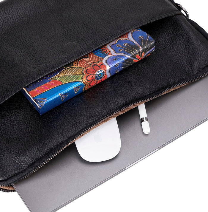 Leeds Slim Leather Laptop / Tablet Sleeve, Black - BlackBrook Case