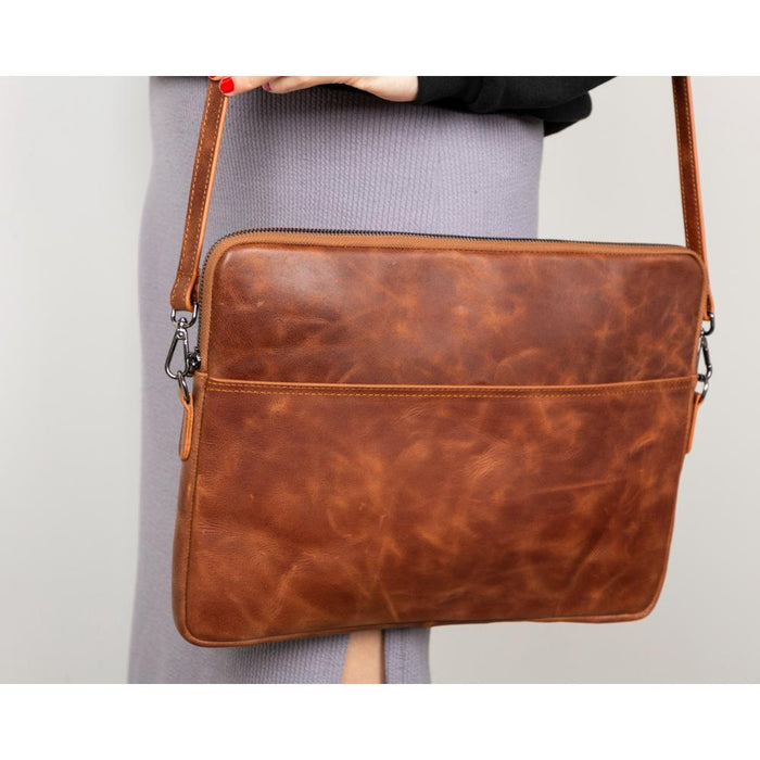 Leeds Slim Leather Laptop / Tablet Sleeve, Brown - BlackBrook Case