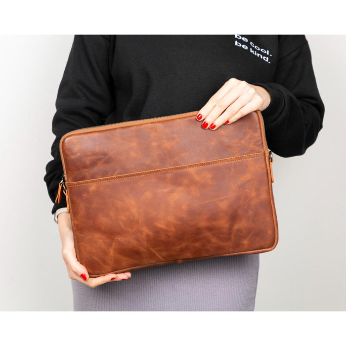 Leeds Slim Leather Laptop / Tablet Sleeve, Brown - BlackBrook Case
