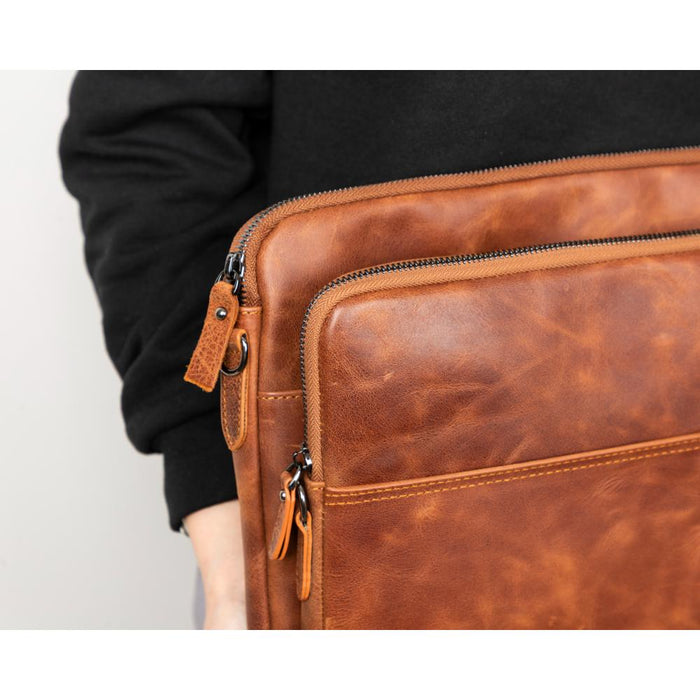 Leeds Slim Leather Laptop / Tablet Sleeve, Brown - BlackBrook Case