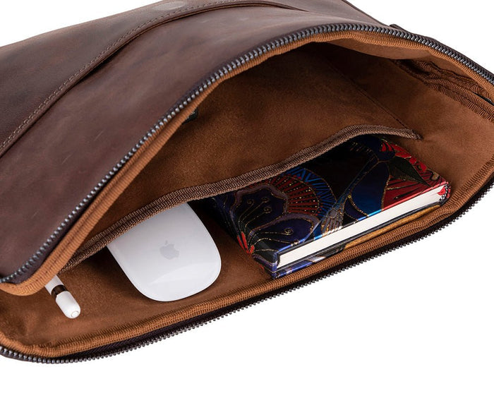 Leeds Slim Leather Laptop / Tablet Sleeve, Dark Brown - BlackBrook Case