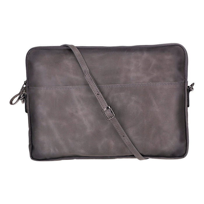Leeds Slim Leather Laptop / Tablet Sleeve, Gray - BlackBrook Case