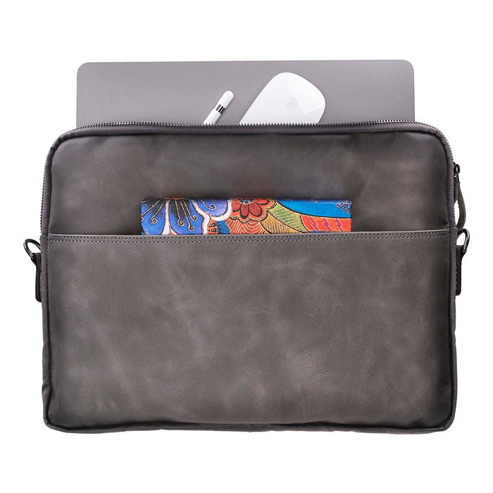 Leeds Slim Leather Laptop / Tablet Sleeve, Gray - BlackBrook Case