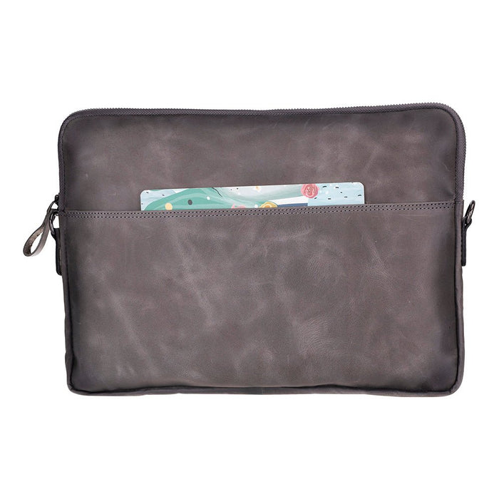 Leeds Slim Leather Laptop / Tablet Sleeve, Gray - BlackBrook Case