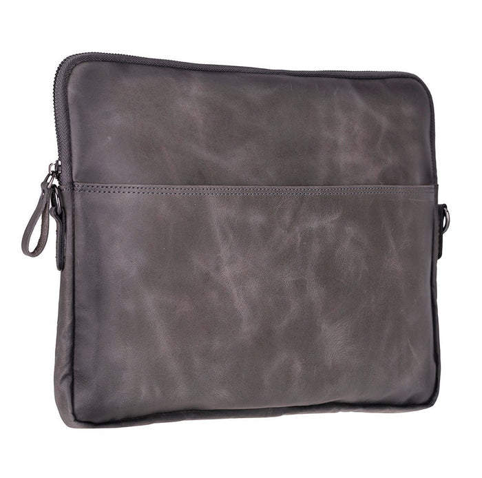 Leeds Slim Leather Laptop / Tablet Sleeve, Gray - BlackBrook Case