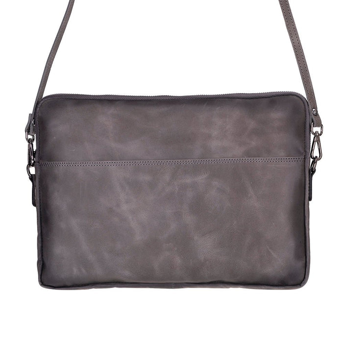 Leeds Slim Leather Laptop / Tablet Sleeve, Gray - BlackBrook Case