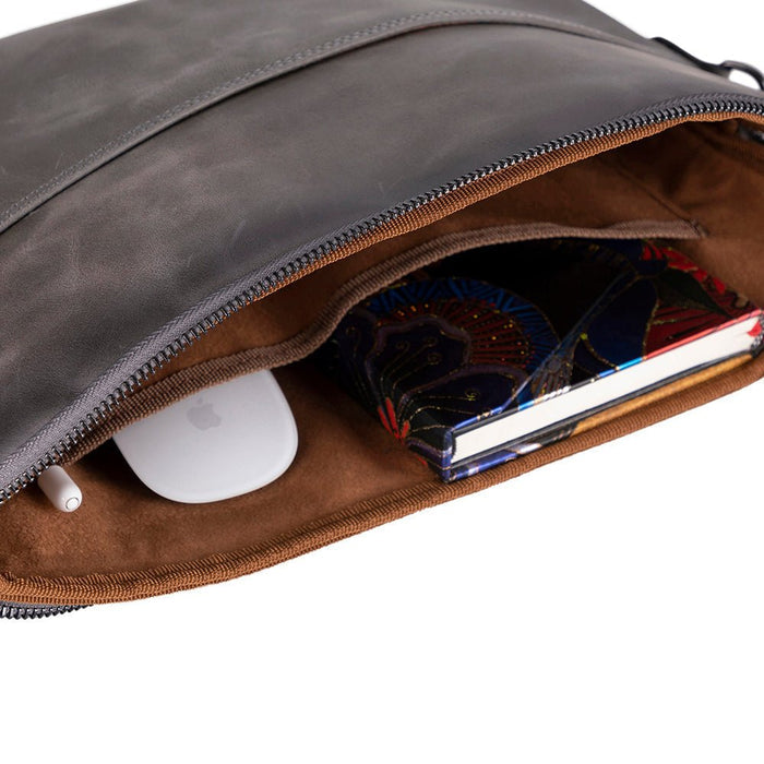 Leeds Slim Leather Laptop / Tablet Sleeve, Gray - BlackBrook Case