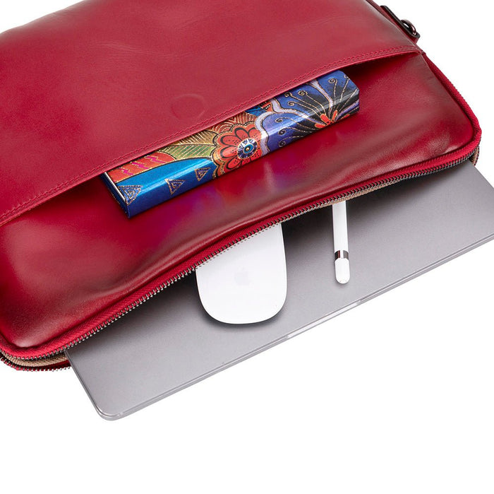 Leeds Slim Leather Laptop / Tablet Sleeve, Red - BlackBrook Case