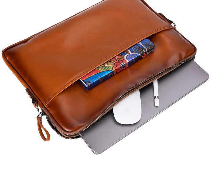 Leeds Slim Leather Laptop / Tablet Sleeve, Tan - BlackBrook Case