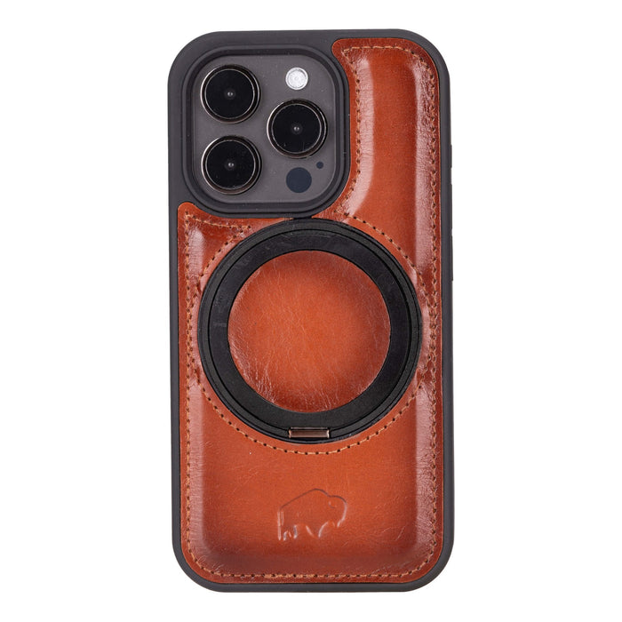 Loop Leather iPhone 15 Pro MagSafe Case with Grip Strap, Burnished Tan - BlackBrook Case