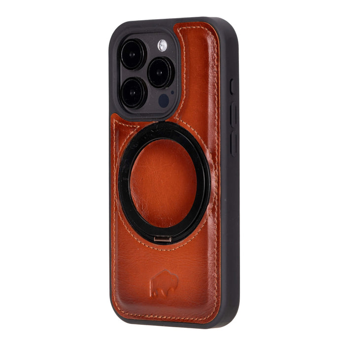 Loop Leather iPhone 15 Pro Max MagSafe Case with Grip Strap, Burnished Tan - BlackBrook Case