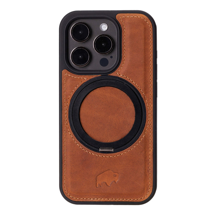 Loop Leather iPhone 15 Pro MagSafe Case with Grip Strap, Golden Brown - BlackBrook Case