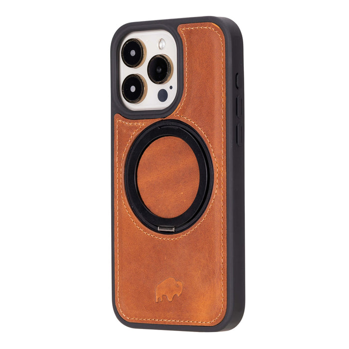 Loop Leather iPhone 15 Pro MagSafe Case with Grip Strap, Golden Brown - BlackBrook Case