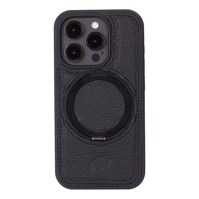 Loop Leather iPhone 15 Pro MagSafe Case with Grip Strap, Pebble Black - BlackBrook Case