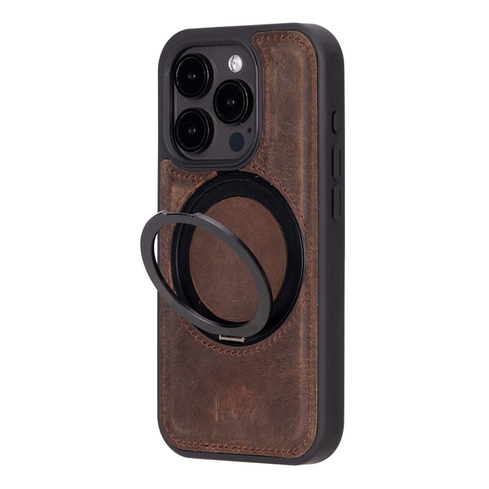 Loop Leather Snap-On Case – iPhone 15 Pro, Distressed Coffee - BlackBrook Case