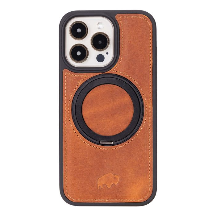Loop Leather iPhone 15 Pro Max MagSafe Case with Grip Strap, Golden Brown - BlackBrook Case
