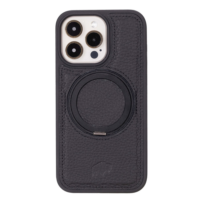 Loop Leather iPhone 15 Pro Max MagSafe Case with Grip Strap, Pebble Black - BlackBrook Case