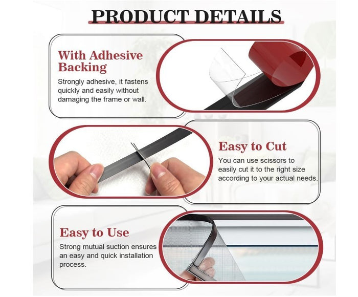 Magnetic Window Screen Tape 13m Insect Net Fix Kit Mosquito DIY-285