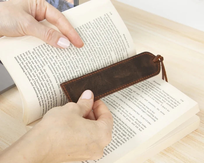Markora Stitched Leather Bookmark, Coffee - BlackBrook Case