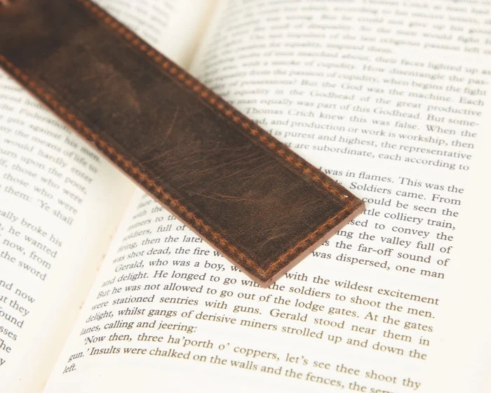 Markora Stitched Leather Bookmark, Coffee - BlackBrook Case