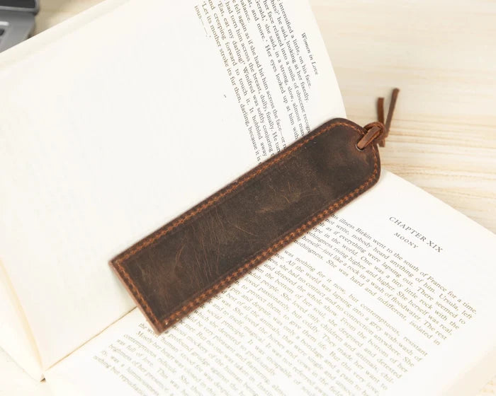 Markora Stitched Leather Bookmark, Coffee - BlackBrook Case