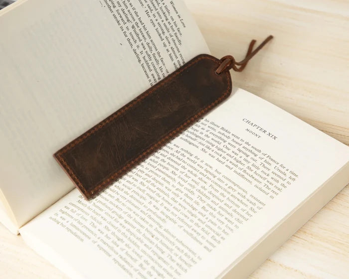 Markora Stitched Leather Bookmark, Coffee - BlackBrook Case