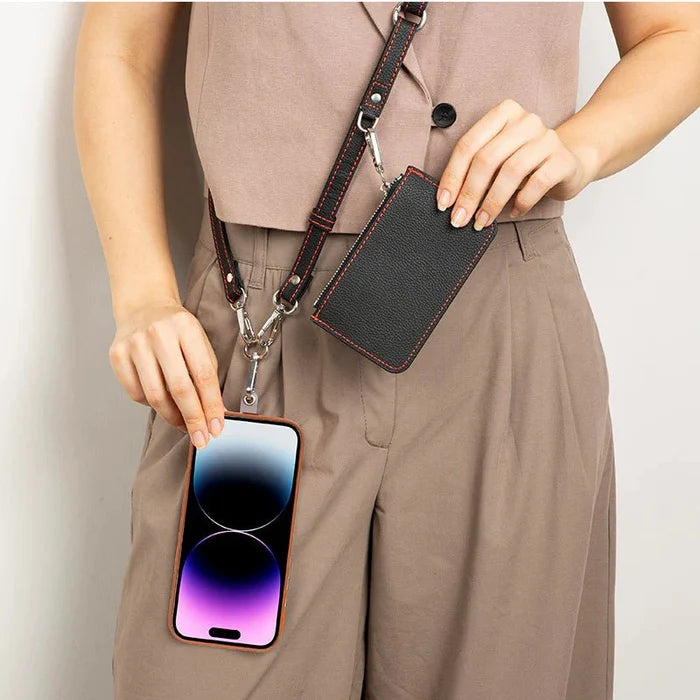 Marlow PU Leather Phone Strap & Wallet Set, Black - BlackBrook Case