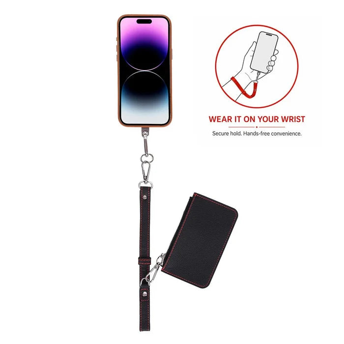 Marlow PU Leather Phone Strap & Wallet Set, Black - BlackBrook Case