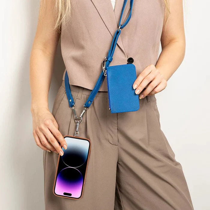 Marlow PU Leather Phone Strap & Wallet Set, Blue - BlackBrook Case